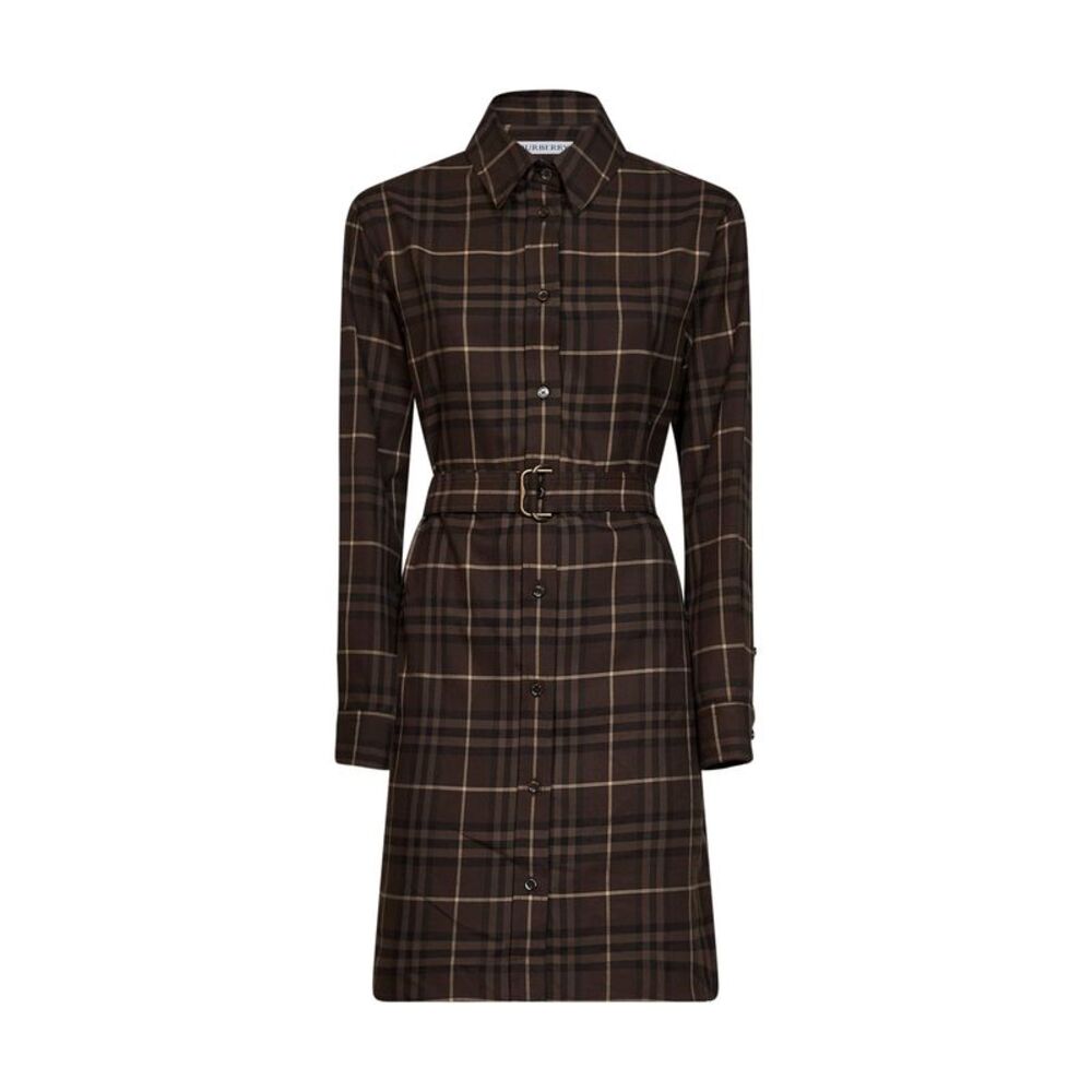 Burberry Women Brown Check Flannel Belted Shirt Dress